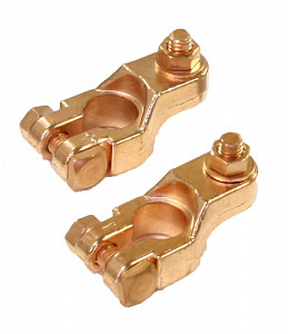 Аккумуляторные клеммы Клеммы "+ -" медь крепление болт (комплект) - фото Аккумуляторные клеммы Клеммы "+ -" медь крепление болт (комплект) - фото